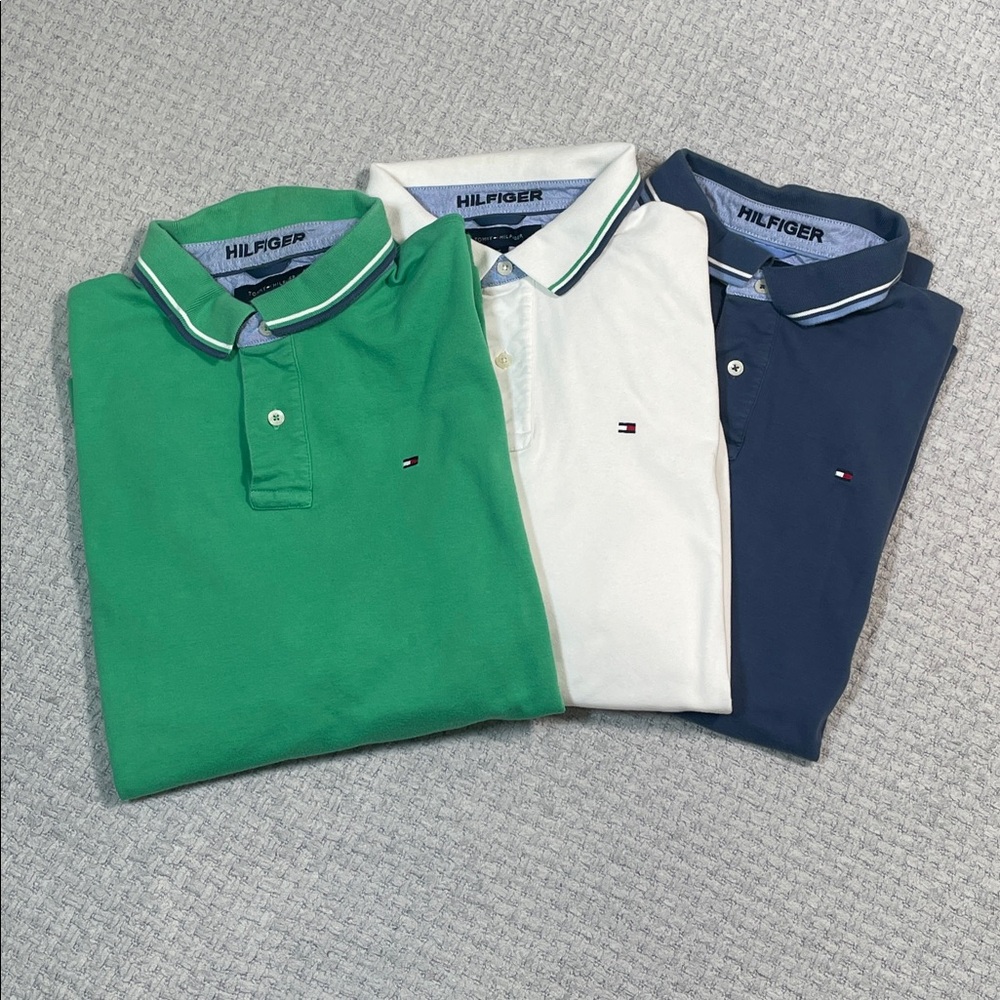 Mens Tommy Hilfiger Polo Golf Shirts Bundle of 3 Blue White Green Size XX-Large